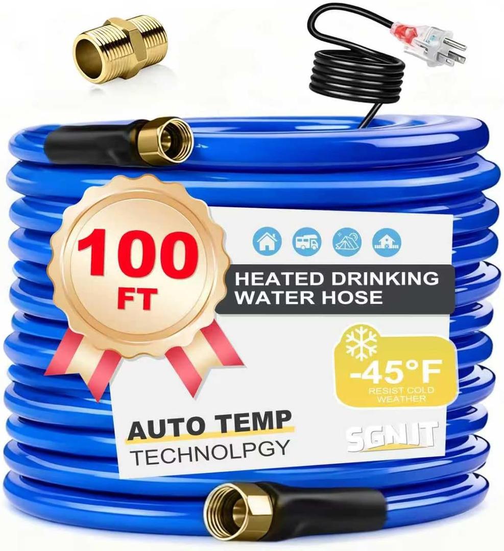 100FT Heated Water Hose for RV,Heated Drinking Water Hose with Thermostat,Lead and BPA Free,1/2" Inner Diameter,Temperatures Down to -40F Self-Regulating,Blue Appearance Auto Accessory