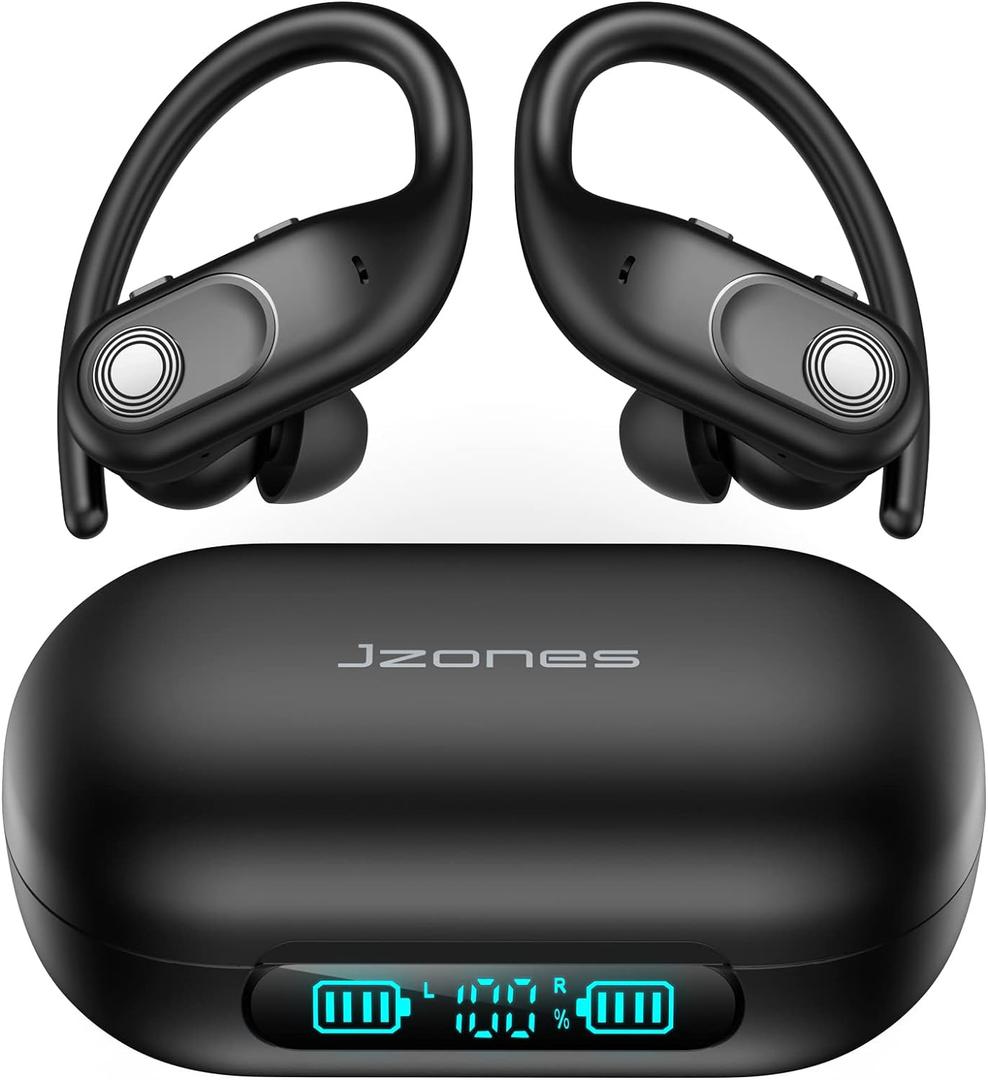 Wireless Earbuds Bluetooth Headphones 130Hrs Playtime with 2500mAh Wireless Charging Case LED Diaplay Hi-Fi Waterproof Over Ear Earphones for Sports Running Workout Gaming (Black)