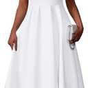 Memoriesea Women's Elegant Casual Short Sleeve Work Party A-Line Dress with Pockets L White