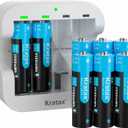 Kratax Rechargeable Lithium AA Batteries 8 Pack 1.5v 3500mWh li-ion Rechargeable Batteries with 2h Battery Charger, 1600 Cycles Long-Lasting, Constant Voltage Output for Game Controller, Electric Toy