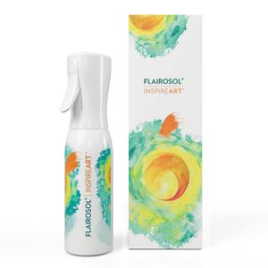 FLAIROSOL InspireArt, Continuous Spray Bottle - Ultra Fine Mist Water Sprayer for Hairstyling, Cleaning, Arts & Crafts, Versatile Spray Bottle, Patented Technology, 6.8 OZ (White Bottle, Green Print)