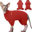 ROZKITCH Hairless Cat Clothes, Breathable Soft Cat Jumpers for Cats Only, Cat Coat with Four Legs, Warm Cat Sweater Cat T-Shirt Cat Pajamas Jumpsuit Vest Cornish Rex Devon Rex Peterbald Red M (M(Back Length:11.81"))