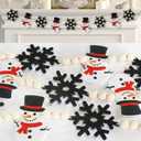 Winter Christmas Felt Garland - 6Ft Snowman & Black Snowflake with Wood Beads - Winter Holiday Christmas Decorations Indoor for Mantle, Wall