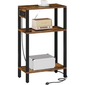 TUTOTAK Narrow Side Table with Charging Station,Small End Table with USB Ports and Outlets, Skinny Sofa Table, Slim Nightstand, Living Room, Bed Room, Brown TB01BB079 (3-Tier7.9"D x 15.8"W x 26"H)