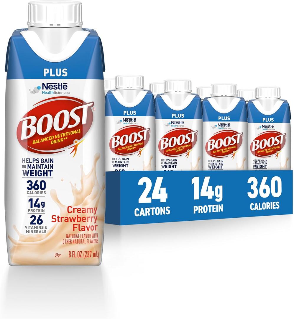 BOOST Plus Ready to Drink Nutritional Drink, Creamy Strawberry, 24 Pack (EXP 05/17/27)