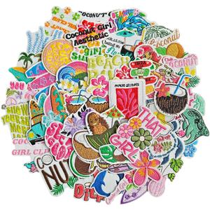 Harsgs Summer Iron on Patches, Summer Hawaii Holiday Embroidered Iron on/Sew on Patches Applique for Clothes, Dress, Hat, Jeans, DIY Accessories