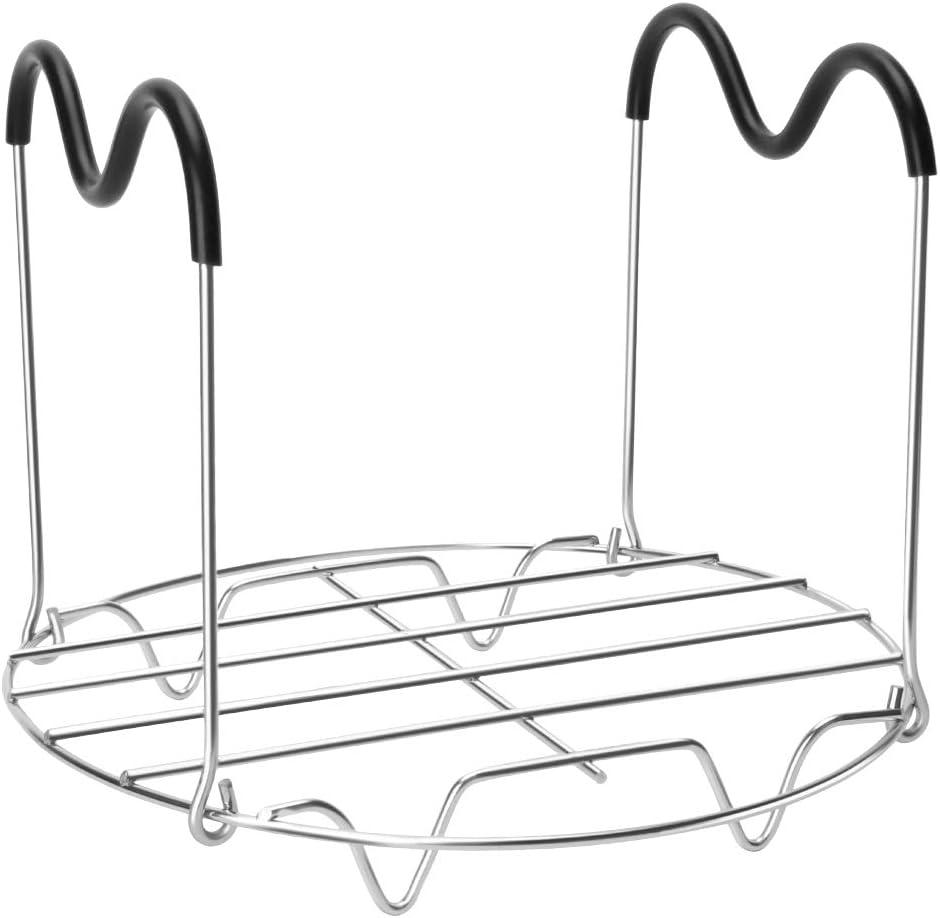 Steamer Rack Trivet with Heat Resistant Silicone Handles Compatible with Instant Pot Accessories 6 Qt 8 Quart, Stainless Steam Rack Pressure Cooker Trivet - Long Handles for Easy Chicken & Pot Removal (A-steamer Rack)