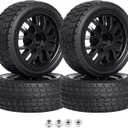 Pre-Glued OD 2.56" 12mm Hex Wheels Rims & Rubber Tires 26mm for 1/10 Scale On Road Racing Car Drift RC Touring Car, Set of 4 (Color D)