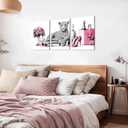 3Pcs Framed Leopard Print Canvas Wall Art Picture Fashion Cheetah Printed Stylish Pink Books High Heels Perfume Poster Painting Preppy Girl Wall Decor for Living Room Women Bedroom 12x16in