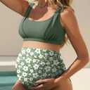 Summer Mae Maternity Bikini Swimsuit Wide Straps Ruched High Waisted Two Piece Bathing Suit Scoop Neck Pregnancy Swimwear (Size 4)