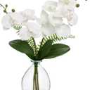 Oairse White Orchids Artificial Flowers, Faux Orchid in Glass Vase Real Touch Small Phalaenopsis Orchid Flowers Arrangements with Clear Vase Orchids Centerpiece for Dining Room Table