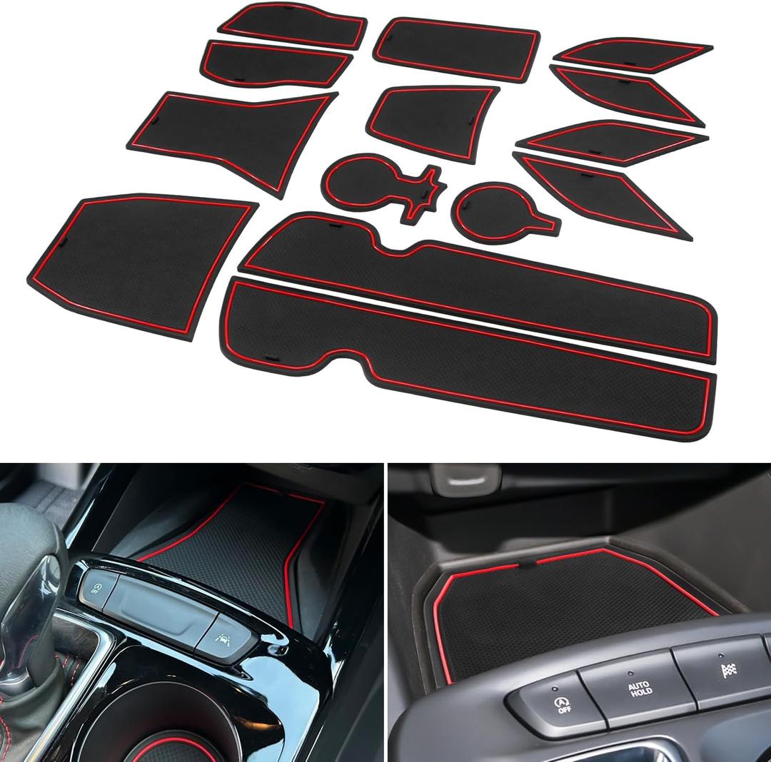 for 2024 2025 2026 Chevy Trax Accessories - for 2024 2025 2026 Chevrolet Trax (LS,1RS,LT,2RS,ACTIV) Cup Holder Inserts Door Slot Mat Compartment Center Console Liners (14 Pcs, Red Trim)