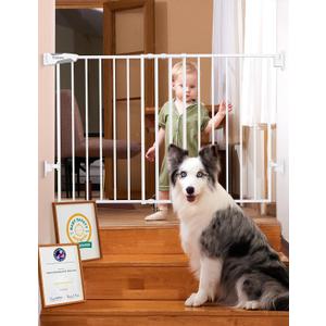 Babelio Baby Gate for Stairs, Kitchen & Doorways, No Bottom Bar| Easy Installation| One-Handed Operation| Auto-Close| Hardware Mount (Drill Needed) Safety Dog Gate (White - B17, 29-49" W, 28" H)