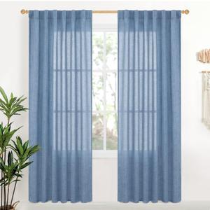 YoungsTex Light Blue Linen Curtains 78 Inch Length for Living Room, Light Filtering Drapes with Rod Pocket Back Tab Semi Sheer Privacy for Office Bedroom Window, 2 Panels, 52 X 78 Inch