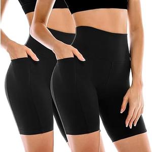 DEVOROPA 2 Pack Womens Biker Shorts with Pockets, High Waisted Yoga Shorts for Women Running Gym and Workout M
