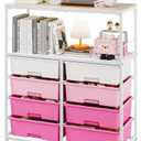 SYKIARIOL 8 Drawers Rolling Storage Cart with Wooden Top, Multipurpose Utility Cart with Opening Shelf & Lockable Wheels, Storage Drawer Cart Organizer for Home Office Craft Room Classroom, Pink