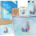 Personalized Gifts Monogrammed Birthday Gifts for Women, Maid of Honor Bachelorette Wedding Christmas Initial Wine Tumbler Makeup Bag, (Aesthetic Blue Flower J)