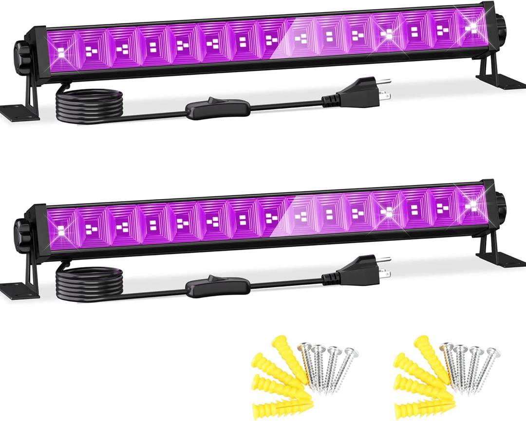 2 Pack LED 42W Black Lights, Blacklight Bars with Plug+Switch+6ft Cord, Light Up 24x24ftx4, Blacklight for Glow Party, Poster, Body Paint, Halloween Decorations, Bedroom, Stage