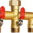 Heavy Duty Brass Garden Hose Splitter 3-Way,3/4" GHT Thread, High Flow Faucet Splitter, Water Hose T Spigot Splitter with Shut-off Valves,Water Adapter & Connector-Long Red Metal Handle