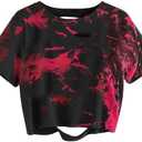 Avanova Women Distressed Loose Crop Top Oversized Short Sleeve Ripped Tee Shirt M