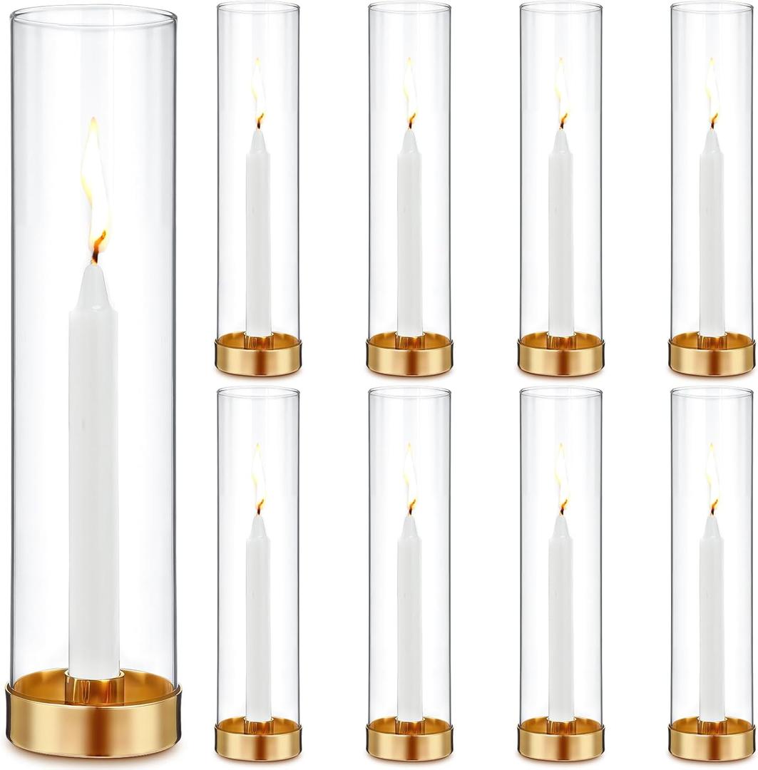 Yungyan 24 Pcs 8 Set Hurricane Glass Cylinder Candle Holders with Stand 12 Inch Clear Taper Candlestick Holders Bulk for Wedding Table Centerpiece Decor Party Home Birthday