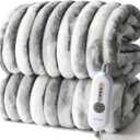 GarveeHome Electric Blanket Heated Throw, Heated Blanket Cozy Faux Rabbit Fur with 4 Heating Levels & 4 Hours Auto Off, Over-Heat Protection, Machine Washable, ETL Certification, Marble Gray 50"x60"