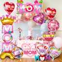 48 Pcs Mothers Day Foil Balloons, Happy Mother's Day Mylar Balloon, Mama Heart Balloons for Best Mom Ever Mom Party Birthday Decorations Supplies