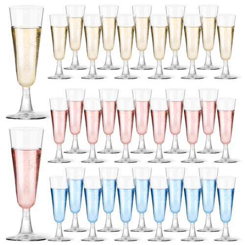 Plastic Champagne Flutes 40 Pack, 5.5 Oz Clear Disposable Plastic Champagne Glasses, Glasses Cups for Wedding Celebration Birthday Party Valentines Tasting New Years Eve Party Supplies
