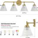 Brushed Gold Vanity Light, 4-Light Bathroom Light Fixtures Over Mirror, Clear Ribbed Glass Shade, E26 Socket, Modern Wall Sconce Lighting for Double Vanity, Up/Down Mount(Gold, 4)