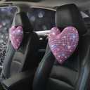 Bling Head Rest Pillows for Car Automobile Accessories for Women, Girls and Ladies Car Pillows with Sparkly Rhinestone Headrest Support Neck Support Relax Travel Universal Fit Pink 2 Pieces