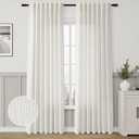 Natural Linen Curtains 86 Inch Length 2 Panels Cream White Pleated Linen Drapes for Living Room Semi Sheer Light Filtering Modern Farmhouse Aesthetic Neutral Window Curtain Back Tab Loop Ivory
