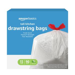 Amazon Basics Flextra Strength Tall Kitchen Drawstring Bags, Fresh Scent, Tear Resistant, 13 Gallon, 90 Count