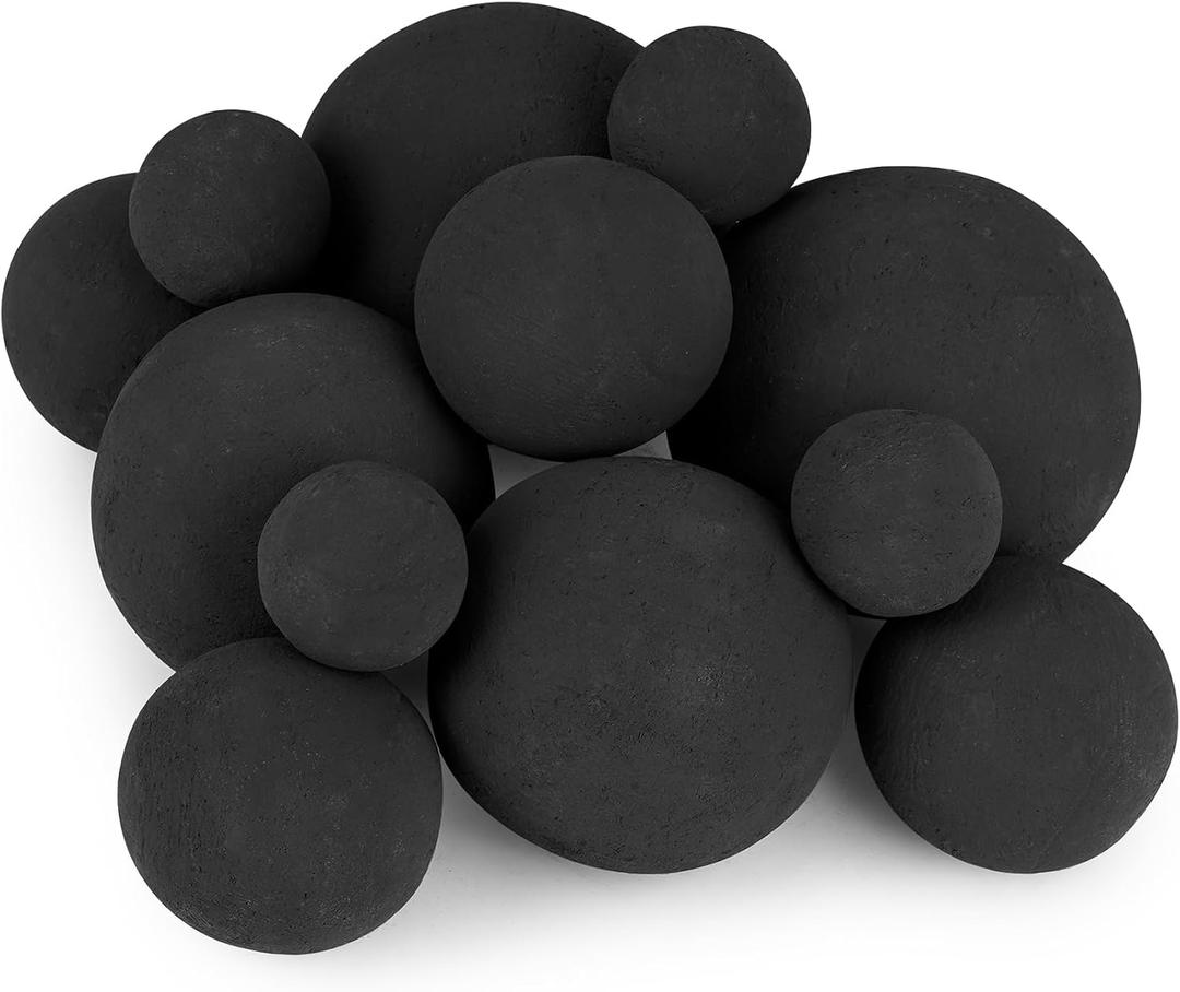 Stanbroil 12 Pack Ceramic Fire Balls, Mixed of 4 Size Fireplace Balls, Modern Accessory for Indoor or Outdoor Fire Pits Fire Bowl and Fireplace, Black