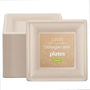 LIYH 200 Pack 6 Inch Compostable Sugarcane Square Small Paper Plates – Biodegradable Dessert & Cocktail Plates Disposable, Made of Sugar Cane Fibers Brown