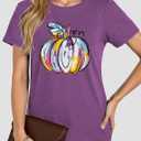 Women's Halloween Tops, Pumpkin Head Graphic Tees with Subtle Ghost Accents for Spooky Season Casual Wear (Purple, XL)