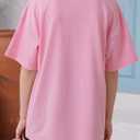 ZDC Girls Short Sleeve T Shirts Kids Summer Oversized Tops Trendy Crewneck Basic Tees 5-14 Years (Pink)