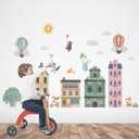 Watercolor City hot air Balloons Wall DecalsCity Construction Animal hot air Balloons Wall StickersBaby Room Animal Decoration Stickersfor Bedroom Playroom Toddler Room Wall Decor