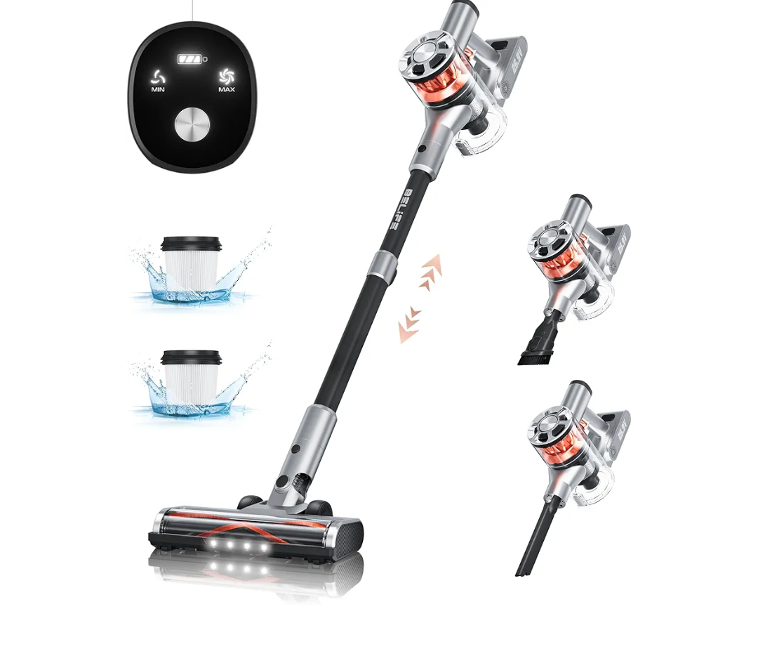 Belife S10 Cordless Vacuum Cleaner, Stick Vacuum Cleaners for Home Carpet and Hardwood Floor, Household Wireless Vacuum for Pet Hair, 28Kpa Powerful Digital Motor, Up to 40Min Runtime(Silver White)