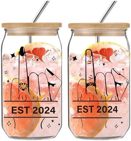 Fcaylo Wedding Gift for Couples 2024 - Bridal Shower, Engagement Present for Women, Wife, Friend, Newlywed - Ring Finger Ice Coffee Cup Mr and Mrs (16 oz) Pack of 3