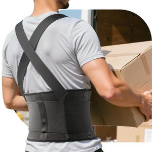 Work Back Brace for Men & Women, Adjustable Lower Back Support Belt with Suspenders for Back Pain Relief, Moving Construction Warehouse Heavy Lifting Safety & Protection (Black, Small)