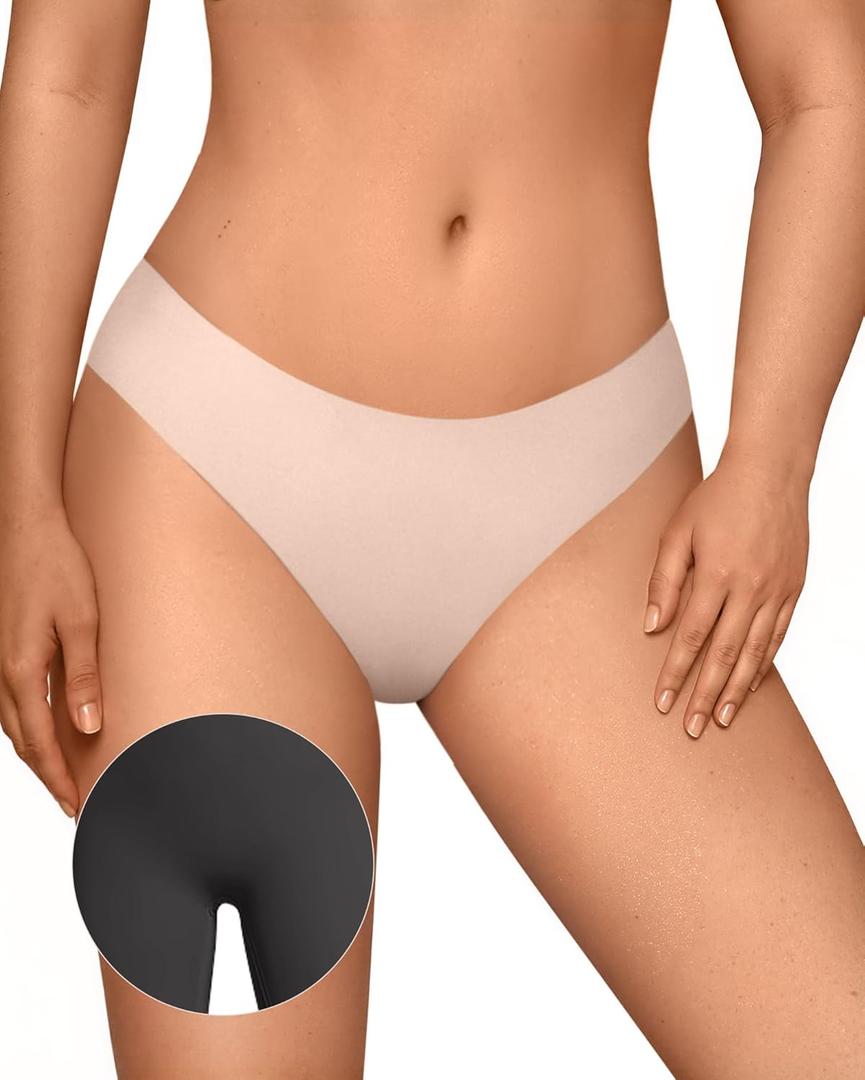 OEAK Seamless Thongs for Women Invisible Thongs No Show Thong Panty Liners Tangas Comfortable Workout G-Strings Underwear (M, Cream)