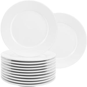 12 Pcs Porcelain Plates, 10 inch White Dinner Plates, Round Ceramic Dessert Plate, Appetizer Salad Plate for Dinner Kitchen Serving, Microwave Oven and Dishwasher Safe