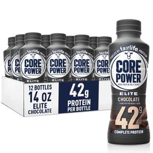 Core Power Elite High Protein Shake, Chocolate, 42g Bottle, 14oz, 12 Pack (EXP 03/07/26)