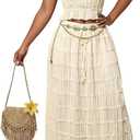 LETSVDO Skirt Sets Women 2 Piece Outfits Backless Halter Top And Pleated Ruffle Flowy Maxi Skirts Y2k Beach Vacation Set (XL)