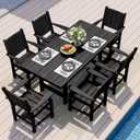 Pamapic 7 PCS Outdoor Dining Set, Spacious HDPE Outdoor Table and Chairs, Wood Grain Patio Furniture Sets with Elegant Armrest, All-Weather Patio Dining Table with Umbrella Hole, Black (7-Piece Rectangular (Seats 6))