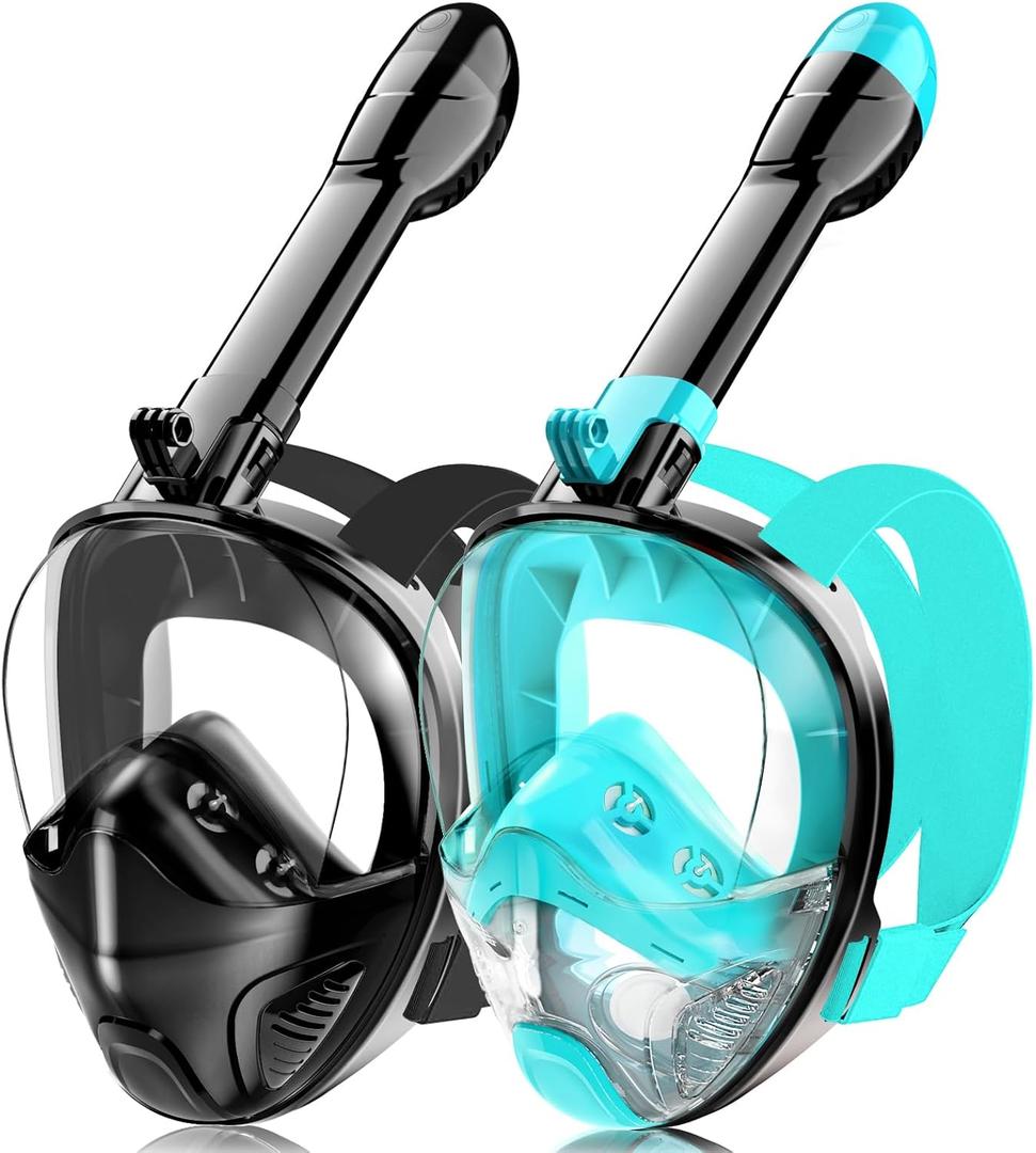 Full Face Snorkel Mask for Adults Teen, Snorkeling Gear with Detachable Camera Mount, Panoramic 180 View, Anti-Fog Anti-Leak Snorkling Set for Man and Women (Black Green+Black-L/XL)