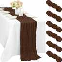 6 Pcs Cheesecloth Table Runner 10FT Brown Runner for Tables Gauze Fabric 35 x 120 Inches Long Boho Table Runner Decor Rustic Sheer Runner for Wedding Birthday Bridal Shower Party (Brown)