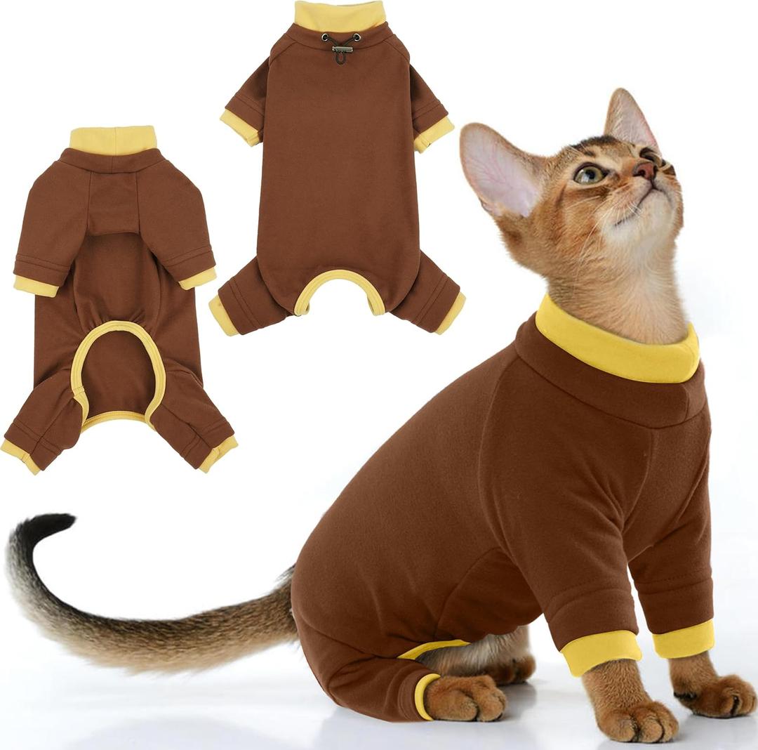 PUMYPOREITY Cat Hair Sticky Shirt  Breathable & Lightweight, Reduces Shedding Fur Pajamas, Prevents Licking Wounds After Surgery, Brown, M