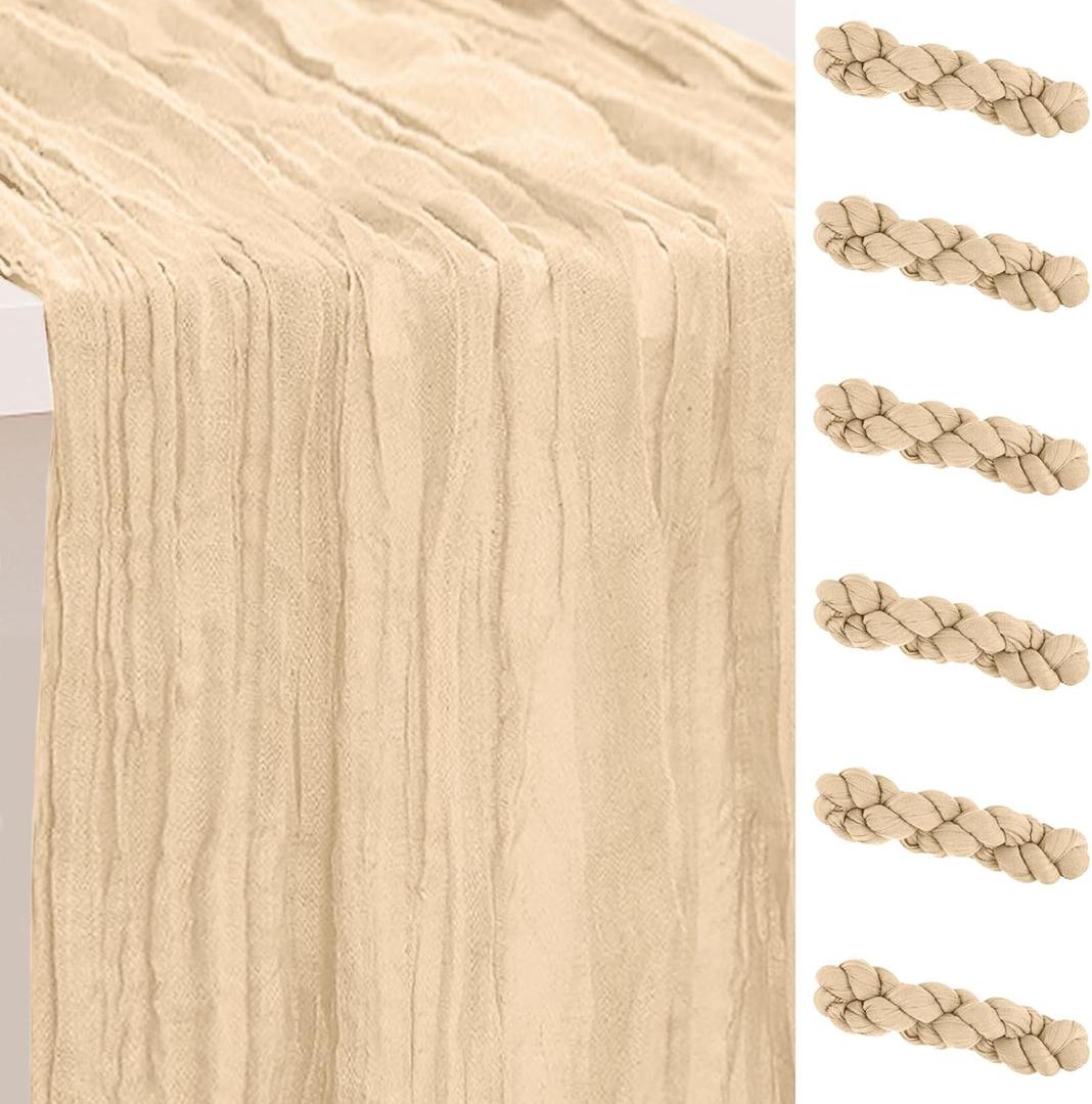 7 Pack Nude Cheesecloth Table Runner 35x120 Inch 10Ft Rustic Gauze Cheese Cloth Table Runner Sheer Cheesecloth Table Runners for Wedding Party Bridal Shower Decoration