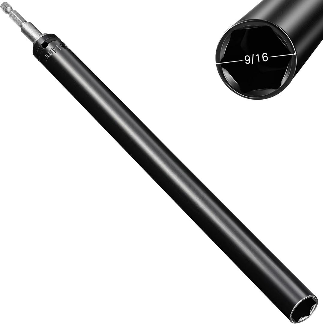 Blulu 9/16"(14mm) Power Nut Driver, Nut Runner Hollow Socket with 1/4" Hex Shank, Fit Long Bolts and Ductwork for Overhead Fastening Applications Operations(1 Pack, 10 Inch)